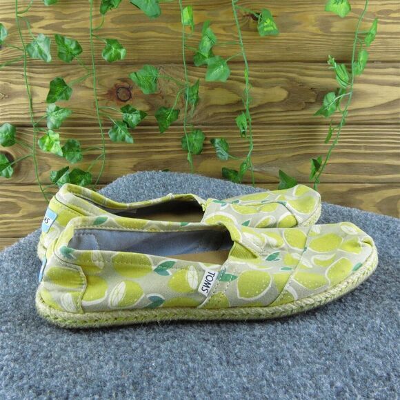 TOMS Lemon Women Flat Shoes Yellow Fabric Slip On Size 8.5 Medium - Picture 4 of 9